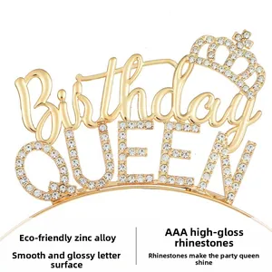 Detail of golden birthday crown with AAA rhinestones and eco-friendly zinc alloy