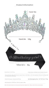 Detaillierte Größenangaben für Silberkrone mit Strass und schwarze Birthday Girl Schärpe