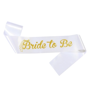 White satin sash with gold glitter Bride to Be text for wedding bachelorette parties