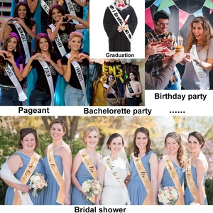 Multiple styles of satin sashes for beauty pageants, graduations, and bachelorette parties