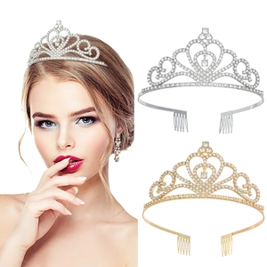 Elegant Alloy Heart Rhinestone Bridal Tiara Crown With Hair Comb Princess Wedding Party Hair Accessories For Women Jewelry
