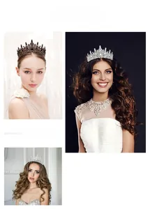 Close-up of luxury bridal tiaras with sparkling crystals and elegant rhinestone details