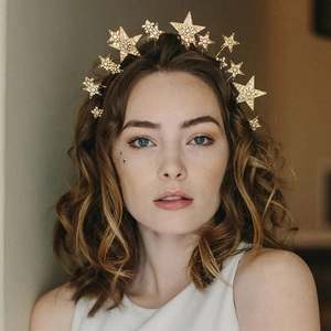 Glinsterende gouden sterren hoofdband met strass en parels voor feest- of bruidskapsels