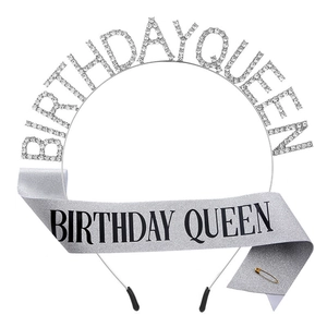Ensemble diadème Birthday Queen argenté et écharpe scintillante pour fête d'anniversaire