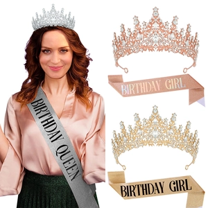 Set di Corona e Fascia Compleanno Ragazza Lussuosa Diadema in Lega di Zinco con Strass per Festa di Compleanno Regina