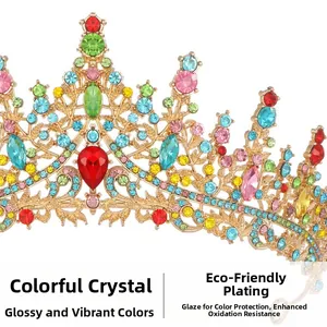 Detail of colorful crystal gold crown with electroplated alloy and anti-oxidation finish
