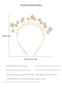 Detail view of double-layer star headband featuring gold alloy and sparkling rhinestones