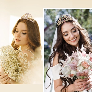 Elegant gold alloy tiara set with colorful crystal rhinestones for bridal wedding parties
