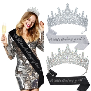 Σετ τιάρα με στρας και γυαλιστερή κορδέλα Birthday Girl για αξεσουάρ πάρτι γενεθλίων