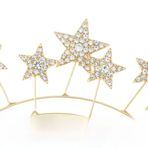 Detailed macro of gold star headband featuring high-gloss crystals and plated finish