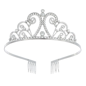 Elegant silver tiara with crystal scroll patterns and integrated hair combs for weddings