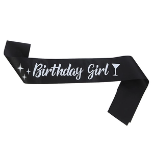 Écharpe élégante Birthday Girl en satin noir avec lettrage blanc pour fêtes d'anniversaire