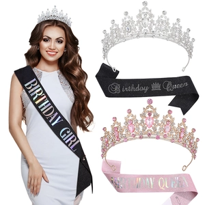 Kristall Krone und Birthday Queen Schärpe Set für luxuriöse Geburtstagsfeier Dekoration