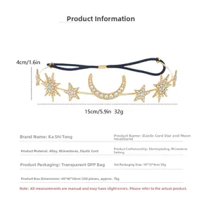 Detailed view of Baroque gold alloy headband with rhinestone sun and moon motifs