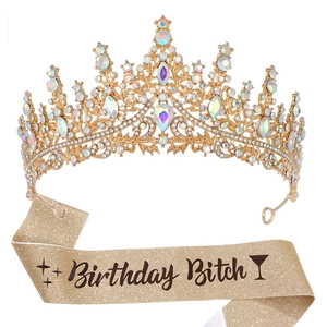 Sparkling gold birthday tiara and glitter sash set with Birthday Bitch lettering