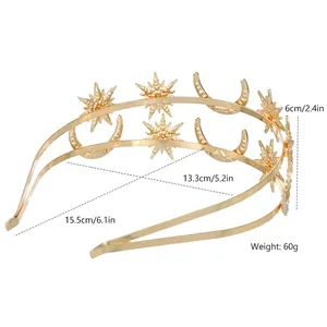 Golden sun goddess double-layer celestial crown with stars and moons including dimensions