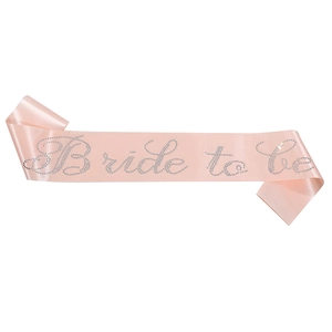 Banda Bride to be de satén rosa con pedrería plateada para fiestas de boda