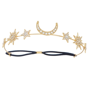 Golden Baroque star and moon headband with sparkling rhinestones and elastic band