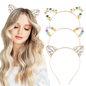 Dolce Cerchietto con Orecchie da Gatto in Lega di Zinco con Strass Fiore Ananas Smalto Oro Galvanizzato Accessori per Capelli