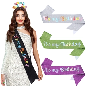 Glitter It's My Birthday Girl Sash For Birthday Party Decorations Women Rainbow Letter Sparkling Festive Party Accessory