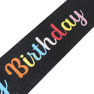 Black glitter sash with colorful Birthday script for girls birthday party decoration