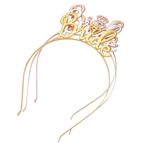 Three-piece metal Bride headband set in gold, silver, and rose gold for bachelorette parties