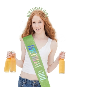Ensemble serre-tête et écharpe verts pailletés Birthday Girl portés pour un anniversaire