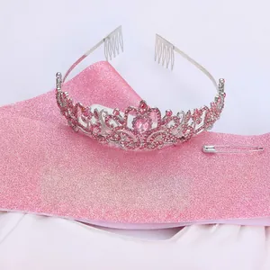 Pink 16th birthday party kit with sparkling crystal tiara and sequined silver sash set