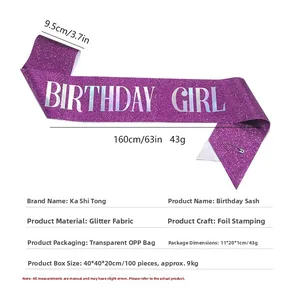 Écharpe d'anniversaire violette scintillante de 160cm avec texte holographique et épingle