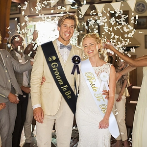 Wedding party sash set with Groom To Be and Bride To Be sashes and matching badges