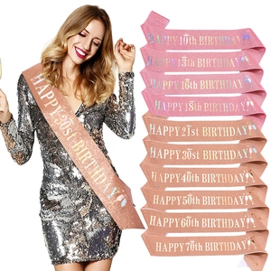 Happy Birthday Sash Glitter Fabric Hot Stamping 10th 13th 16th 18th 21st 30th 40th 50th 60th 70th Birthday Party Decorations