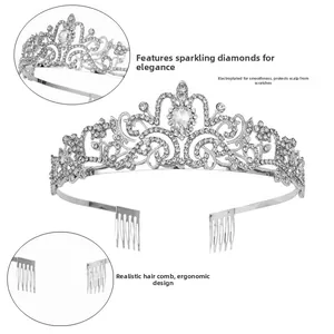 Macro detail of sparkling crystal tiara showing rhinestone setting and secure side combs
