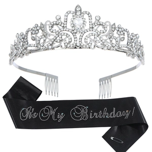 Luxury Alloy Rhinestone Crown And Printed Birthday Girl Sash Women Party Celebration Accessory Tiara Birthday Headpiece