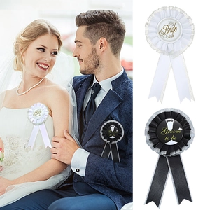 Elegant Lace Trim Wedding Rosette Badge Bride To Be Groom To Be Satin Ribbon Pin For Bachelorette Party Bridal Shower Decor