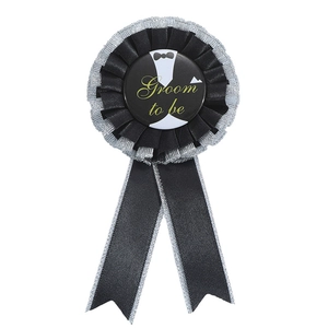 Elegant black Groom to be ribbon badge with silver glitter trim for bachelor party