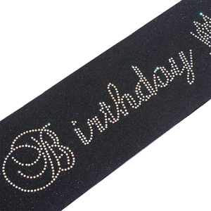 Black glitter birthday queen sash with colorful rhinestones and crown design for parties