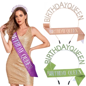 Birthday Queen Strass Tiara Legierung Stirnband Und Glitzer Schärpe Für Damen Mädchen Geburtstag Party Dekoration Zubehör