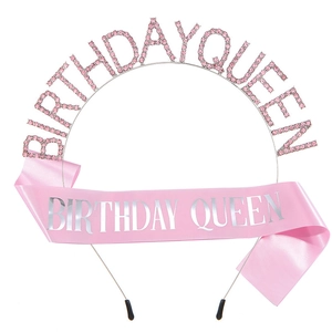 Fascia e Tiara Birthday Queen per Donna Cerchietto con Strass in Lega di Zinco Fascia in Raso Decorazioni per Compleanno Regalo Corona