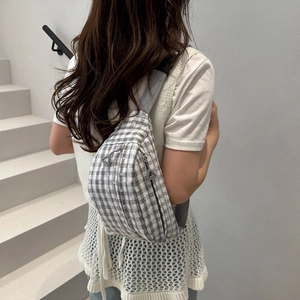 Women's casual gingham canvas crossbody chest bag with adjustable strap for summer