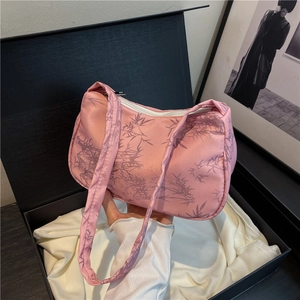 Women's Large Capacity Oxford Cloth Underarm Bag New Chinese Style Bamboo Leaf Print Zipper Casual Commuter Shoulder Bag