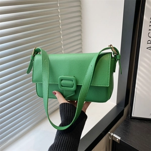 Women Minimalist PU Leather Small Square Shoulder Bag Solid Color Lychee Texture Square Buckle Flap Crossbody Bag Fashion Handbag