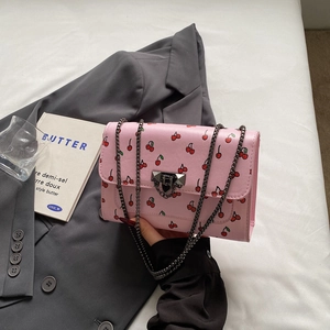 Sac à Épaule en Cuir PU Imprimé Cerise Pour Femmes Sac Bandoulière Carré Vintage Avec Fermoir à Verrou Petit Sac à Main