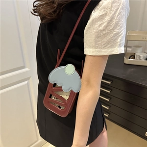 Creative ice cream shaped crossbody bag in red-brown and light blue dessert design