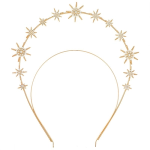 Double-layered gold celestial crown headband featuring sparkling star and moon rhinestone