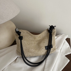 Sac à Bandoulière Esthétique en Paille Tissée pour Femmes Grande Capacité Décontracté Été Plage Vacances Sac Cabas Tissé à la Main