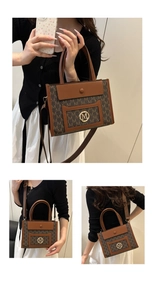Detail shots showing high-capacity monogram tote bag worn as handbag and crossbody