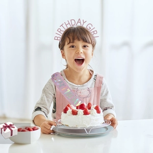 Pink birthday girl crown headband and glitter sash set for girls party decorations