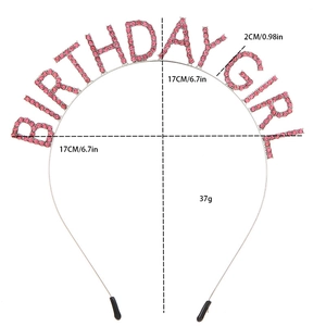 Detailed size specifications of pink rhinestone Birthday Girl crown headband