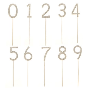 Set of 10 gold alloy cake toppers 0-9 with sparkling rhinestones for birthdays