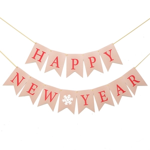 Happy New Year Banner Swallowtail Paper Bunting Multicolor Red Pink Silver New Year Party Decoration Printed Banner